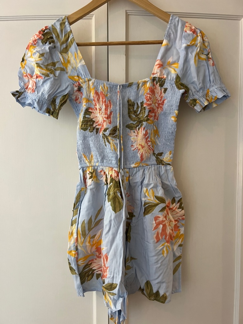 Billabong Light Blue Floral Smocked Romper